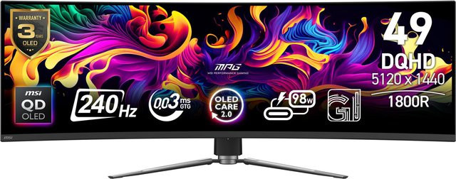 MSI MPG 491CQPXDE Gaming-Monitor, 49 Zoll, Curved, QD-OLED, DQHD, 240Hz, Schwarz - Bild 2