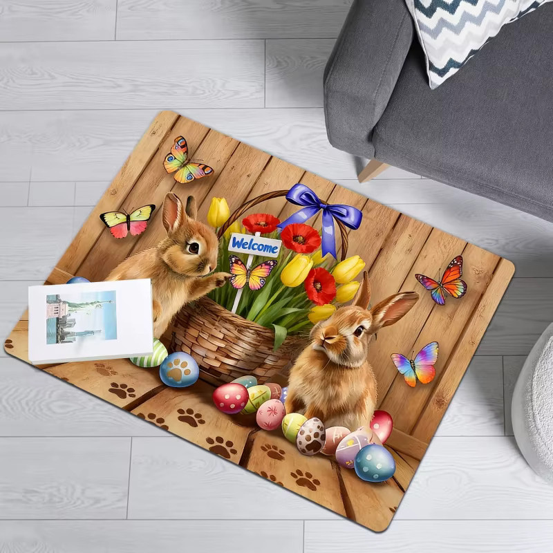 VIKAMA Fußmatte mit Osterhasen- und Ei-Motiv, rutschfester und waschbarer Eingangsteppich in Multicolour, B/T: 60 x 40 cm - Bild 3