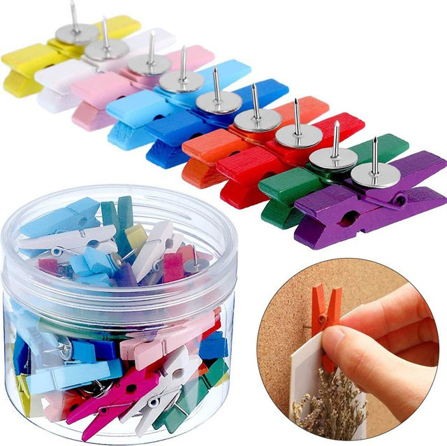 20 Stück bunte Holz-Pushpins als dekorative Clip-Pins für Korktafeln und Bürobedarf, Multicolour - Bild 1