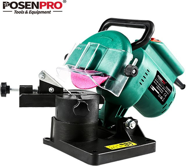 POSENPRO Elektrischer Kettensägenschärfer in Grün mit 100 mm Schleifscheibe, 220 W Kettenschleifer für Kettensägen - Bild 1