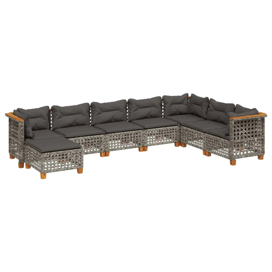 vidaXL 8-tlg Garten-Sofagarnitur aus Poly Rattan in Grau mit Kissen und Akazienholz - Bild 2