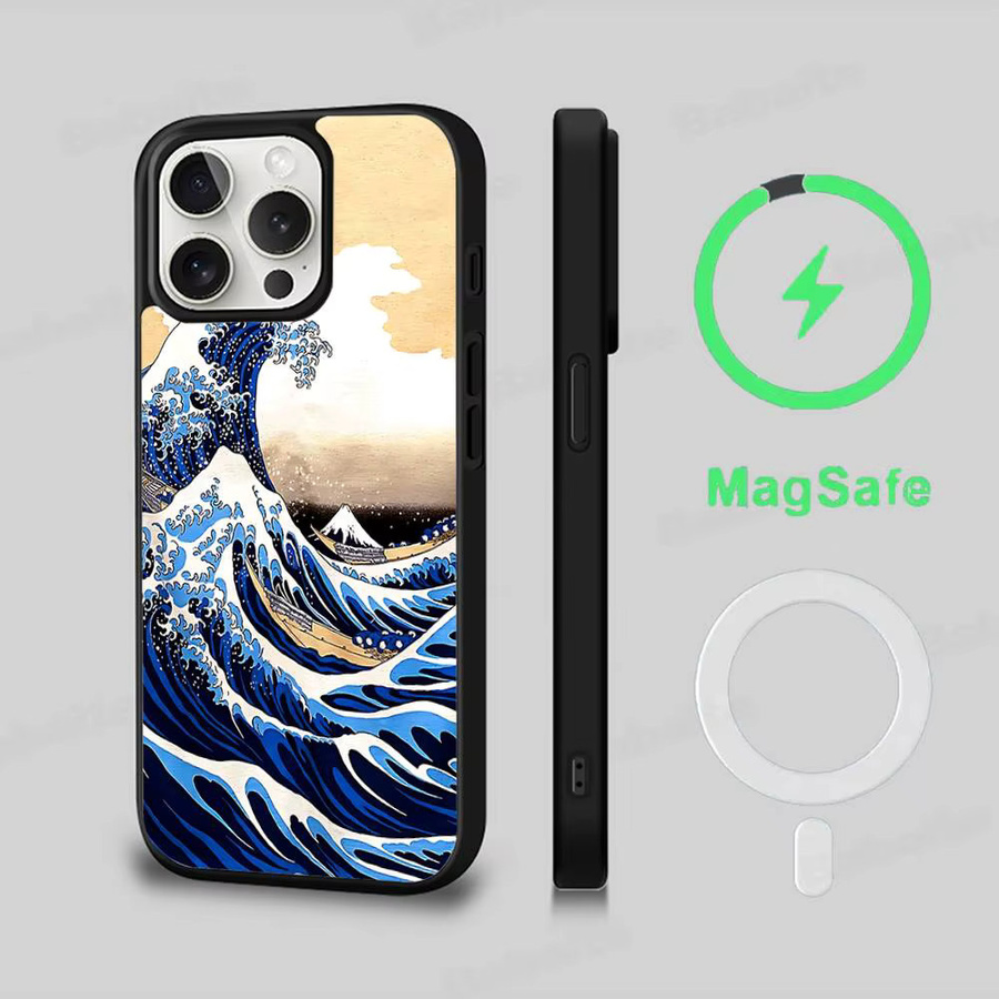 Potdemiel MagSafe Handyhülle Kanagawa Große Welle Anime Design für iPhone 16 15 14 13 12 11 Pro Max Plus Multicolor mit magnetischer kabelloser Ladefunktion - Bild 2
