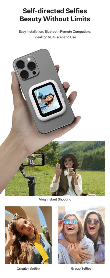 VIKEFON Magnetischer Selfie-Bildschirm in Weiß für kabellose Bildschirmspiegelung und Echtzeit-Vorschau via Wi-Fi - Bild 3