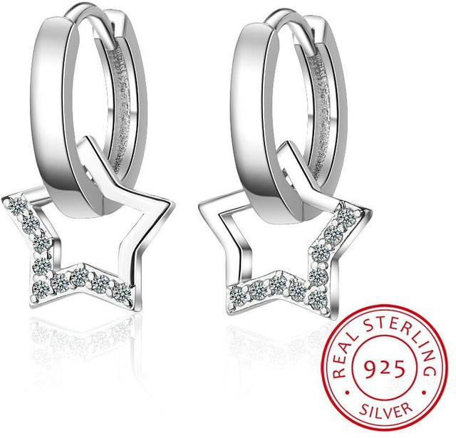 Creolen 925 Sterlingsilber, Sterne, Damen - Bild 1