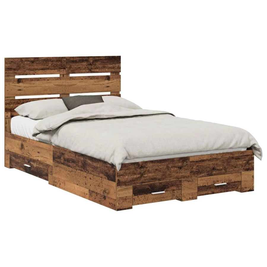 vidaXL Bettrahmen mit Schubladen in Altholz-Optik, Farbe Braun, B/T/H: 120 x 190 x 123 cm - Bild 2
