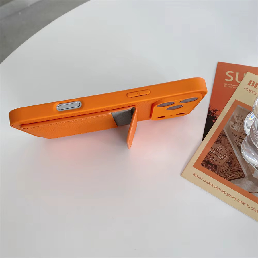 Xeber Leder-Kartenhalter-Mappenhülle mit Litschi-Textur für iPhone 17 16 15 14 13 Pro Max in Orange mit Kameraobjektivschutz und stoßfester Abdeckung - Bild 2