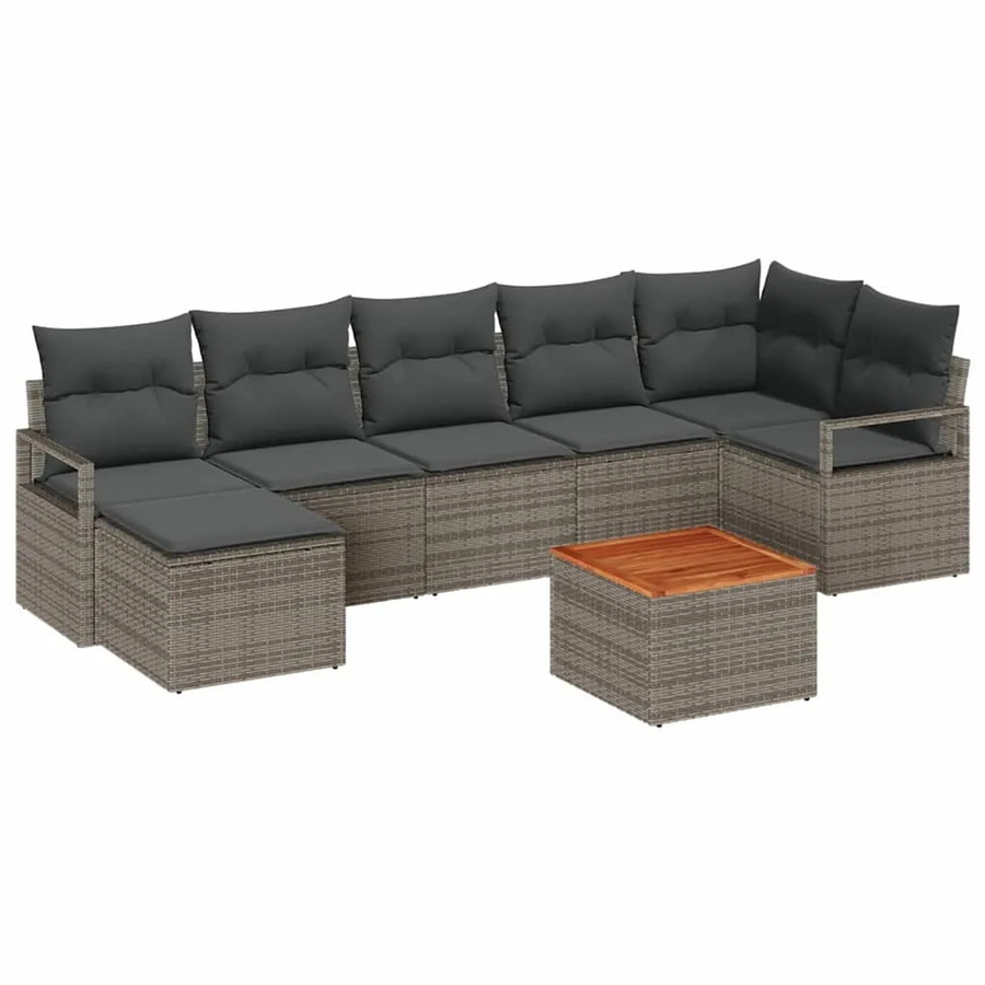 vidaXL Garten-Sofa-Set 8-teilig in Grau mit Polstern und Stauraum aus Polyrattan und Akazienholz - Bild 2