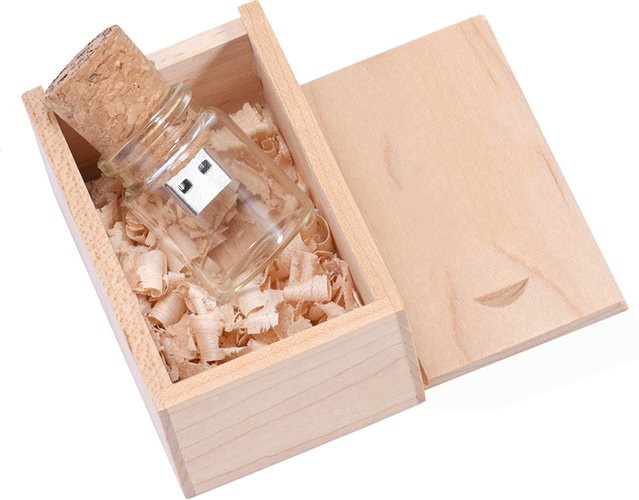 JASTER USB-Stick in Glasoptik mit Holzbox, transparent - Bild 1