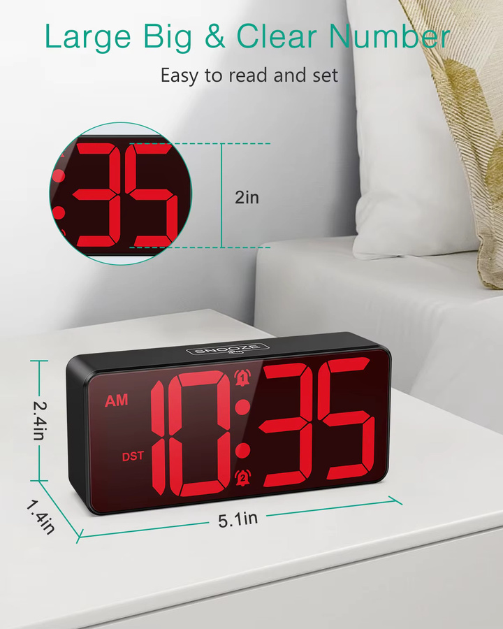 ORIA Digitaler LED-Wecker in Schwarz mit großem Display, Dual-Alarm, DST und Schlummerfunktion - Bild 6