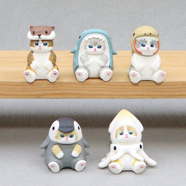 Mofusand Katzen Figuren Set mit Marine-Kostümen, 5er-Pack Tischornamente mit Octopus und Pinguin, Multicolor - Bild 1