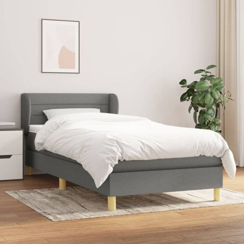 vidaxl Boxspringbett mit Matratze in Anthrazit Grau aus Stoff und Massivholz B/T/H: 100 x 200 x 78 cm - Bild 1