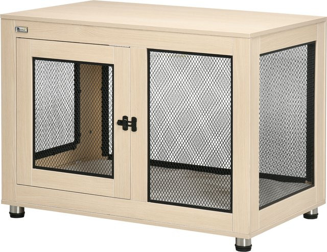 PawHut Hundebox mit Kissen und 2 Türen für kleine bis mittelgroße Hunde, Eiche, B/T/H: 94 x 60 x 71,5 cm - Bild 1