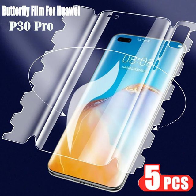 5er Pack Hydrogel Schmetterlings Display Schutzfolie für Huawei P30 P60 P50 P40 Lite Mate 20 60 Pro Plus Nova 10 9 8 SE Pro, transparent - Bild 1