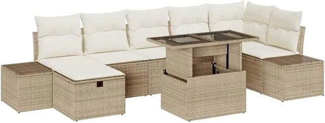 vidaXL Garten-Sofa-Set 8-tlg. aus Poly-Rattan und Stahl in Beige-creme - Bild 1
