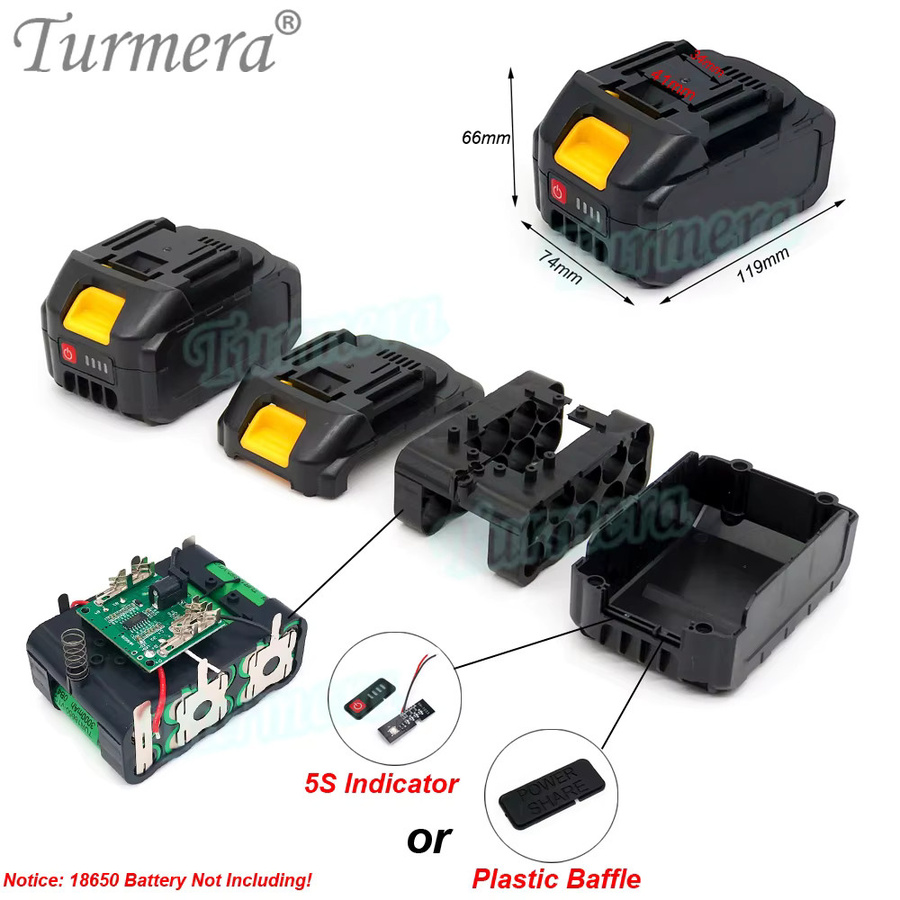 Turmera Schraubendreher-Batteriegehäuse 5S2P in Schwarz mit 10x 18650-Halter für 18 V und 21 V Akku-Bohrmaschinen - Bild 2