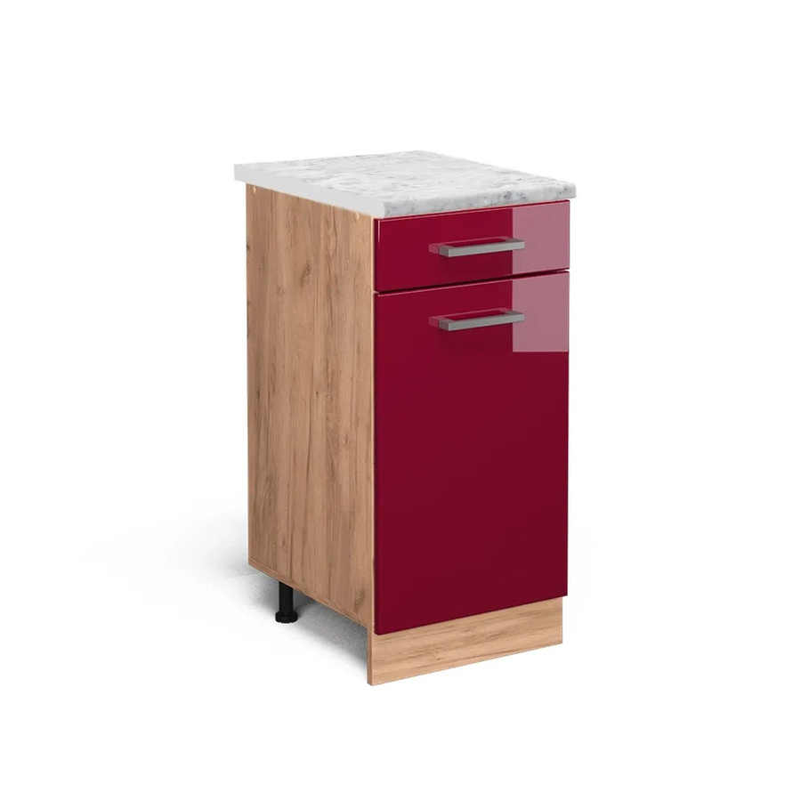Vicco Küchenunterschrank R-Line Schubladenschrank in Bordeaux Hochglanz mit Marmor-Optik, Breite: 40 cm, Höhe: 81,6 cm, Tiefe: 46 cm - Bild 2