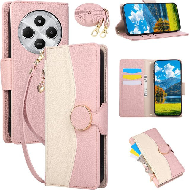 HQBBRO Magnetische Umhängetasche mit Lichee-Muster aus Leder für Redmi Note 15 14 Pro Plus 13 13C inklusive Geldbörse und Kartenfach in Lila oder Pink - Bild 1