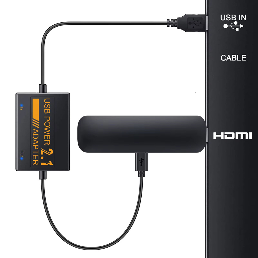 Extractme USB-Hub mit 1800 mAh Akku und USB-Stromkabel für Fire TV Sticks, Firestick-Adapter in Schwarz, unterstützt 4K-Video - Bild 2