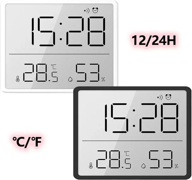 WOKLOK Digitaler Wecker mit LCD-Großbildschirm, Thermometer und Hygrometer, Ultradünnes Design in Weiß - Bild 1