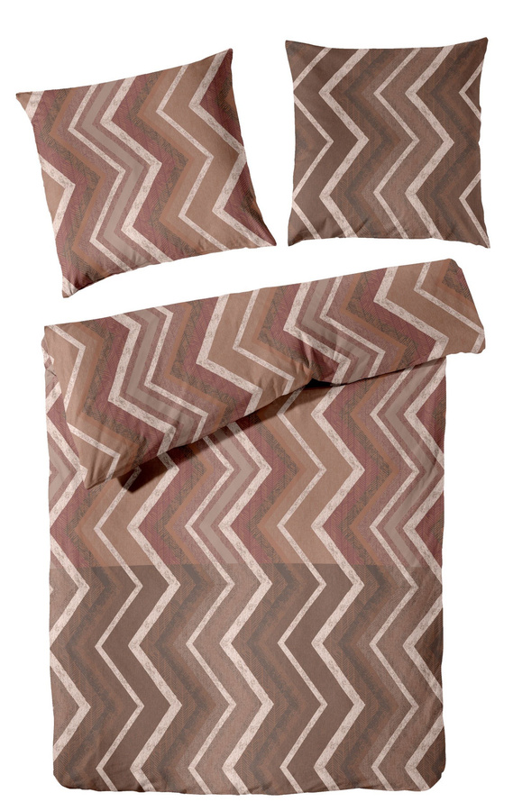 Primera Mako-Satin Bettwäsche aus Baumwolle mit Zickzack-Grafik in Rostbraun und Beige, B/H: 135 x 200 cm, inklusive Kissenbezug 80 x 80 cm - Bild 1