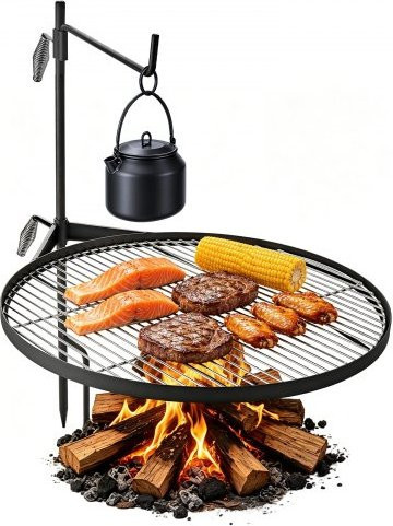 VEVOR Heavy Duty Schwenkgrill für das Lagerfeuer, runder Campinggrill aus Stahl in Schwarz, höhenverstellbar mit Stützstange, Durchmesser: 62 cm - Bild 1