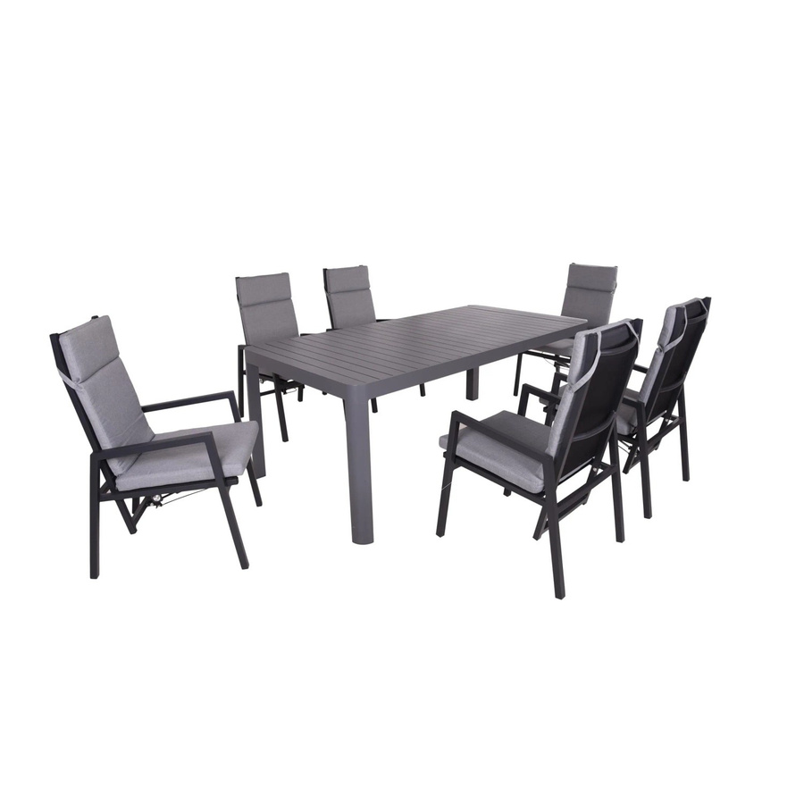DELUKE Garten-Sitzgruppe ENYA 7-teilig aus Aluminium und Kunststoff in Schwarz, erweiterbarer Esstisch mit Stühlen für den Außenbereich - Bild 2