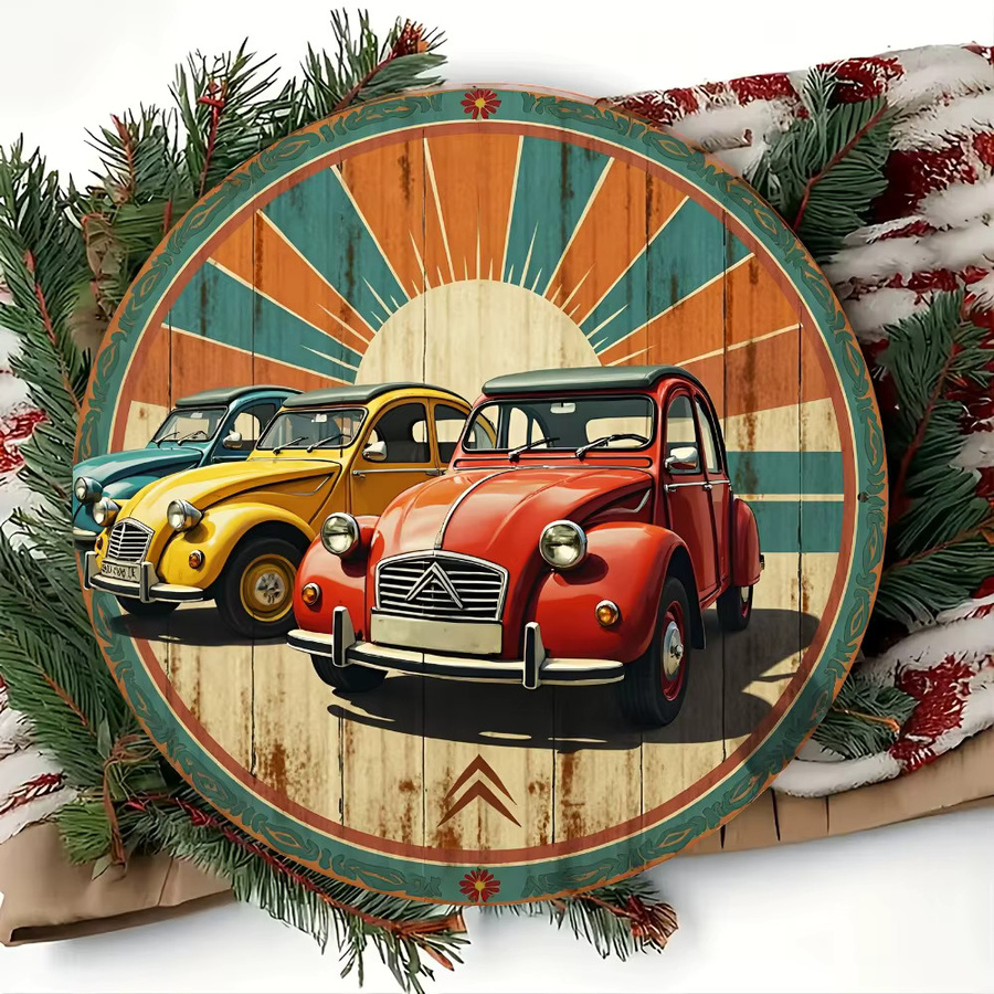 Runde Vintage Aluminium-Wandtafel von CIFBUY mit Automobil-Kunst in Multicolour, Durchmesser: 20 cm - Bild 3