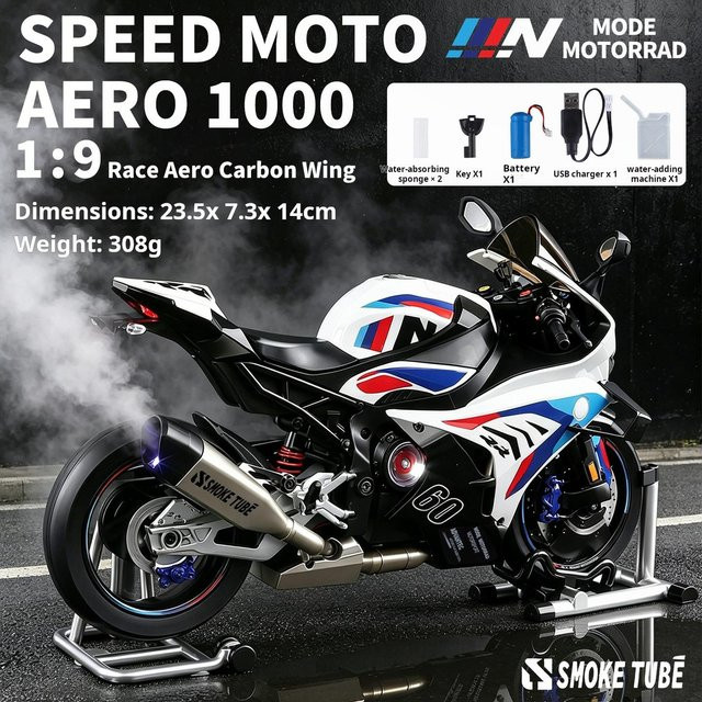 Linyi toy car 1:9 Boxed Speed Moto Aero 1000 Renn-Aero Liter-Klasse Superbike Die-Cast Modell, mit Sprüh-Effekt, ab 14 Jahren - Bild 1