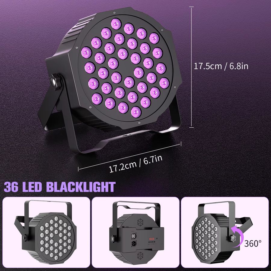 U'King 4er Set UV Schwarzlicht LED Bühnenstrahler mit 108W und 36 LED pro Gerät, DMX512 und Fernbedienung für DJ, Disco und Shows - Bild 5