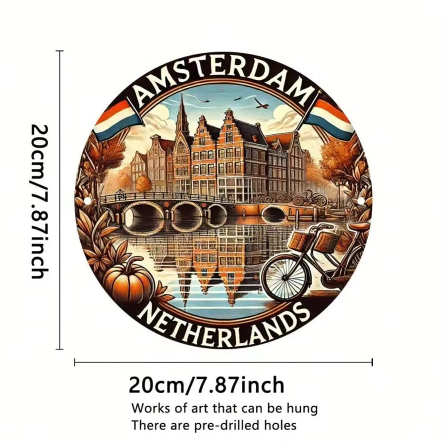Vintage Amsterdam Rundes Blechschild CIFBUY Multicolour Metall Wanddeko Durchmesser: 20,32 cm - Bild 3