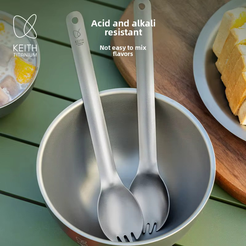 Keith Titan-Spork Löffel mit langem Griff aus Metall in Silber, antibakteriell und spülmaschinenfest für Camping und Outdoor - Bild 2