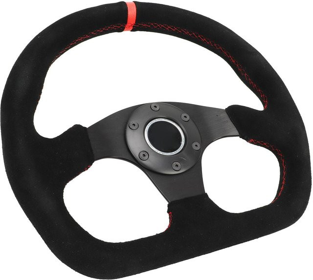 KaiSai D-Form Rennsport Lenkrad aus Wildleder in Schwarz mit roten Nähten und Hupenknopf, 12,8 Zoll - Bild 1
