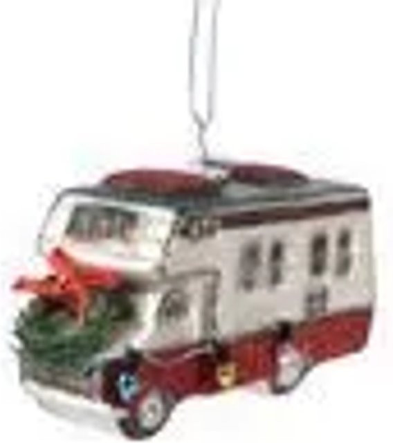 Kaemingk Christbaumschmuck Wohnmobil aus Glas in Weiss und Rot, Höhe: 11 cm - Bild 1