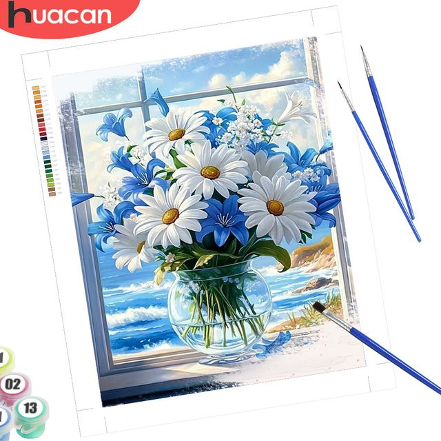 HUACAN Malen nach Zahlen Set Gänseblümchen Blumen auf Leinwand für Erwachsene in Mehrfarbig - Bild 1