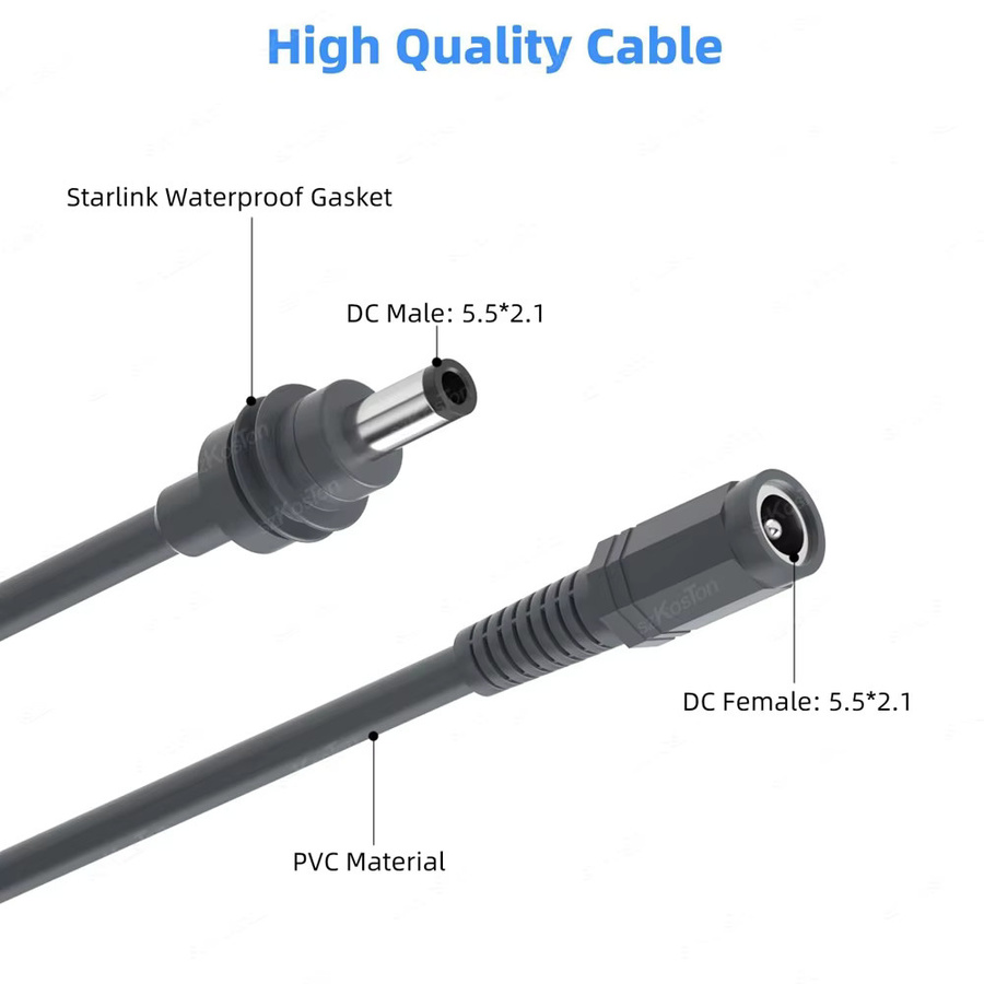 SZKOSTON DC-Stecker auf DC-Buchse Verlängerungskabel für Starlink Mini, Schwarz, 65W - Bild 2