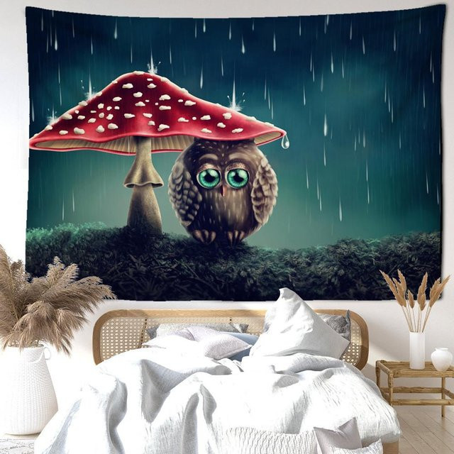 Super Six Wandteppich Cartoon Eule in Grau und Multicolour, Boho Hippie Wandbehang für Kinderzimmer und Schlafzimmer, Breite: 95 cm, Höhe: 70 cm - Bild 1