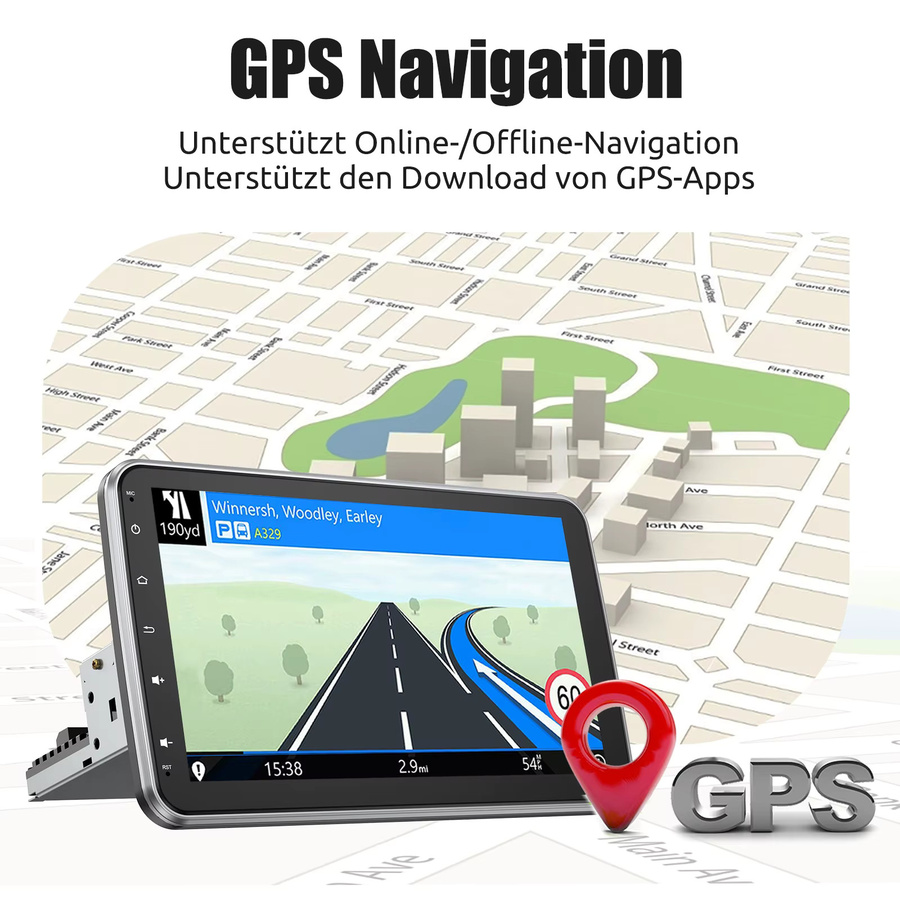 ESSGOO Universelles 1DIN Autoradio mit Android 14, 8-Kern Prozessor, 6+128G Speicher, 360° drehbarem Touchscreen, kabellosem CarPlay, Android Auto, GPS, 4G LTE, WiFi und Bluetooth in Schwarz - Bild 5