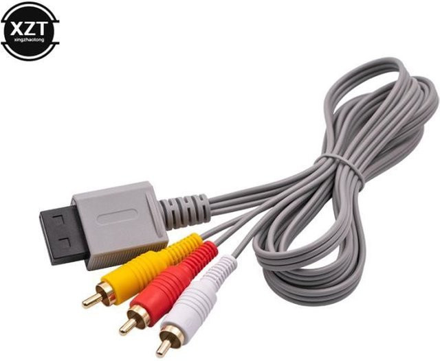 Nintendo Wii Composite AV-Kabel mit 3 Cinch-Steckern, vergoldet, grau, Länge: 1,8 m - Bild 1