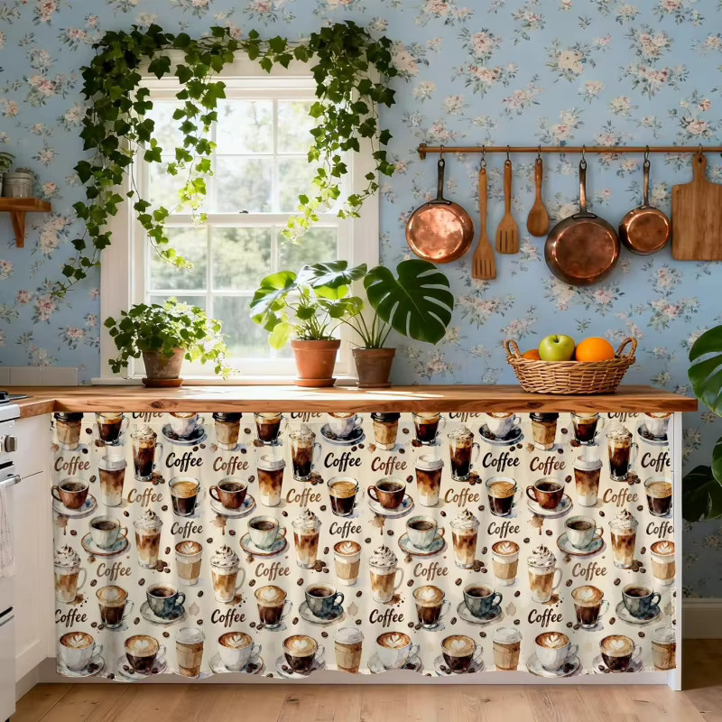 VIKAMA Retro Kaffee Abdeckvorhang in Multicolour als winddichter Staubschutz und dekorative Schrankabdeckung - Bild 5