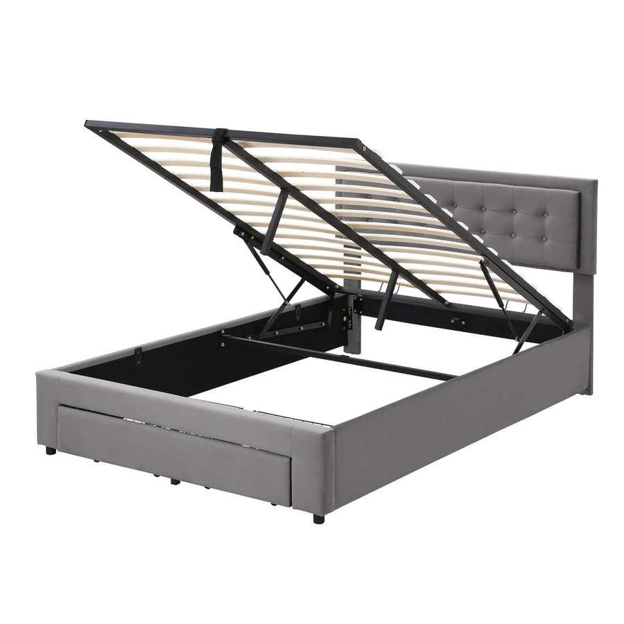 okwish Polsterbett aus Samt in Grau mit 2 Schubladen, B/T/H: 145 x 145 x 200 cm (ohne Matratze) - Bild 2