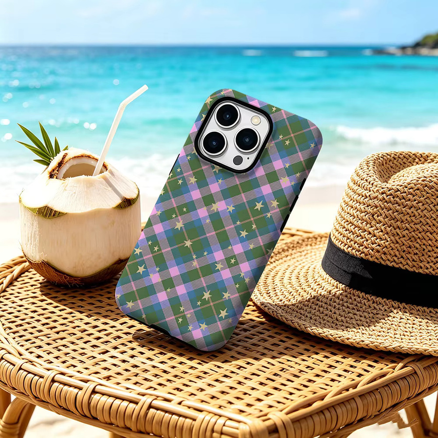 CaseChic MagSafe Schutzhülle mit mattem Bumper und Pastell-Karo-Sternen-Design für iPhone 17 16 15 14 13 Pro Max, Mehrfarbig - Bild 3