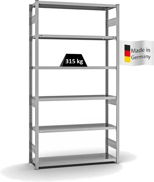 PROREGAL Fachbodenregal Stecksystem T-Profil Heavy-Duty Grundregal, 6 Ebenen, beidseitig nutzbar, Lichtgrau, H x B x T: 250 x 130 x 40 cm - Bild 1