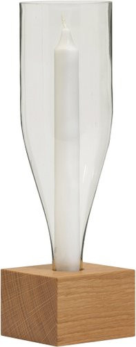 Windlicht Vino aus Glas und Eichenholz in Transparent mit weißer Stabkerze von Lebenshilfe Schweinfurt - Bild 1