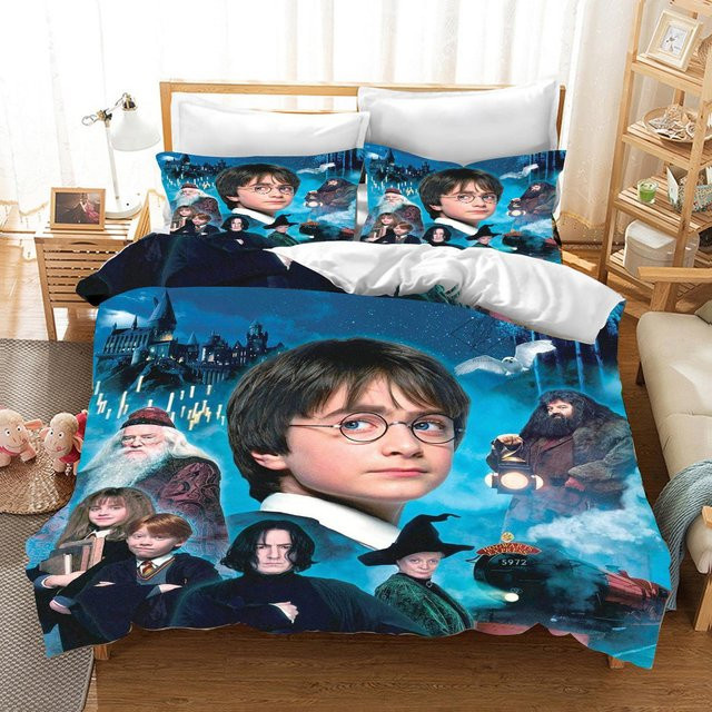 Somelli Harry Potter Bettwäsche-Set aus Polyester für Kinder in Blau, Queen Size, B/H: 203 x 228 cm - Bild 1