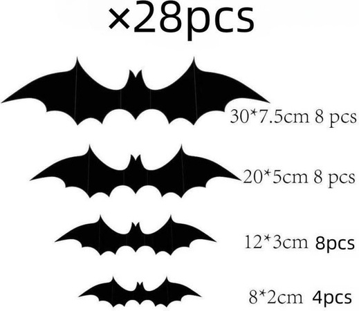 Love Home Garden 3D Fledermaus Wandsticker Set für Halloween, 28 Stück, Schwarz