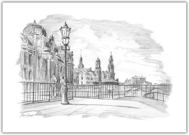 Panoramabild Dresden von tantum graphic in Grau auf Papier, Breite: 29,7 cm, Höhe: 21,0 cm - Bild 1