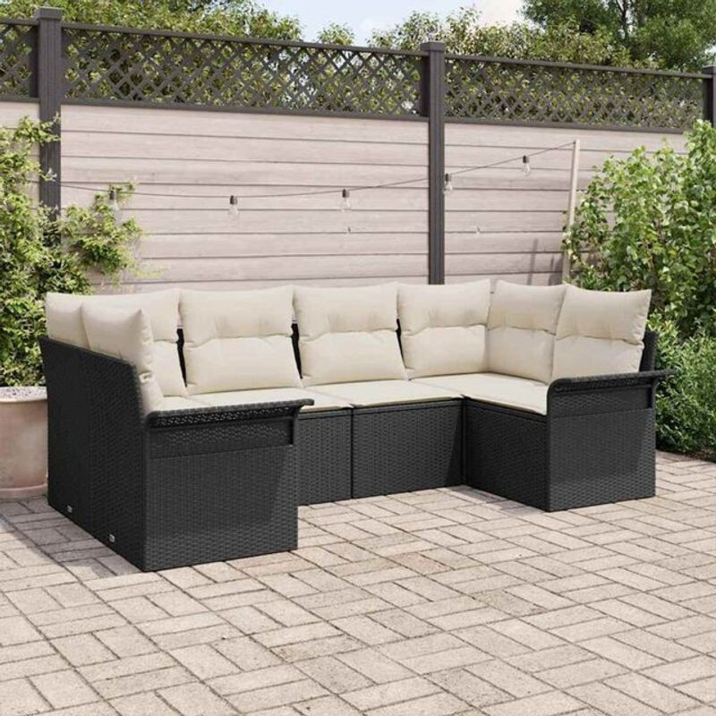 vidaxl Garten-Sofa-Set aus Poly-Rattan mit 6 Kissen in Schwarz, modernes Design - Bild 1