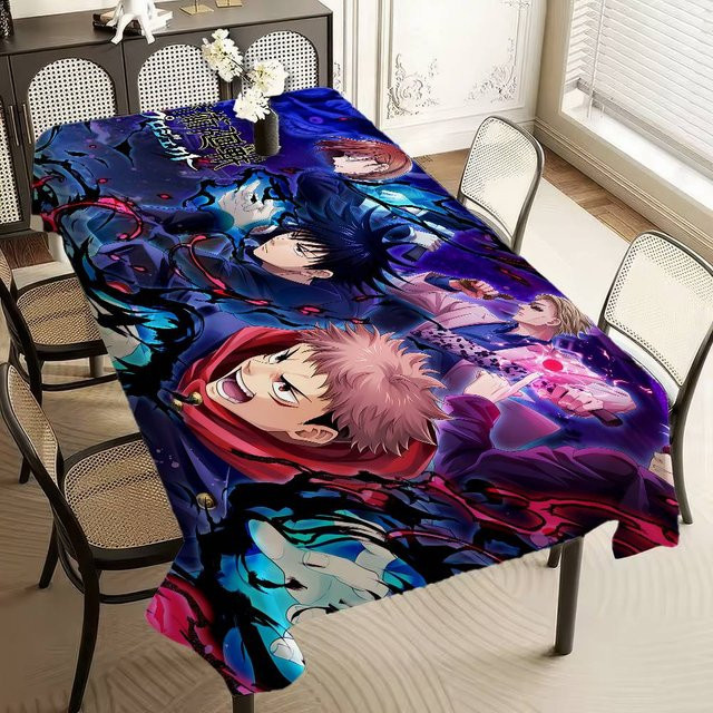 JMG Household Supplies Anime Jujutsu Kaisen Tischdecke aus Polyester, Rechteckig, Mehrfarbig, Wasserabweisend und Fleckenabweisend, Breite: 100 cm, Länge: 160 cm - Bild 1