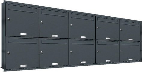 AL Briefkasten-System für 10 Parteien zur Unterputzmontage, grau, B/H/T: 153,35 x 72,4 x 11,6 cm - Bild 1