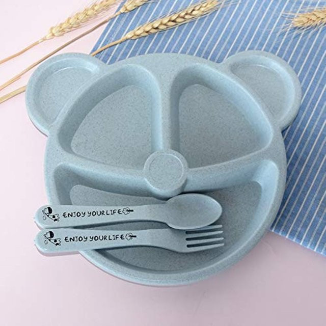 GOT-TOG Baby Besteckset mit Schüssel, Löffel und Gabel im Bären-Design, Beige, 3-teilig - Bild 1